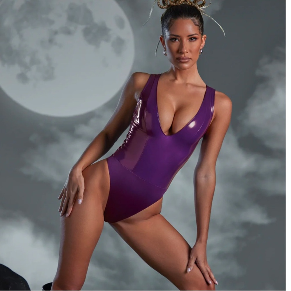 Ohpolly purple latex bodysuit